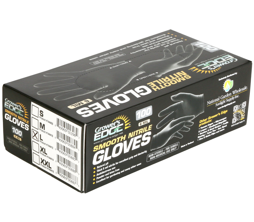 Grower's Edge Black Powder Free Nitrile Gloves 6 mil - Large (100/Box)
